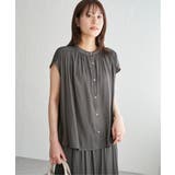 【セットアップ対応】カッセンギャザーフレンチ袖ブラウス | ikka  | 詳細画像8 