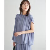 ブルー | 【セットアップ対応】カッセンギャザーフレンチ袖ブラウス | ikka 