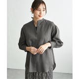 チャコール | 冷感リネンバンドカラーシャツ | ikka 