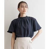 ネイビー | 襟フリル2WAY半袖ブラウス | ikka 