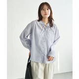 ブルー | 襟フリルリボン2WAYブラウス | ikka 