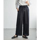 ネイビーブルー | 麻混ベルト付きイージーパンツ | ikka 