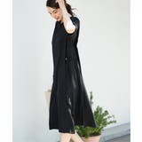 ブラック | 異素材配色切り替えワンピース | ikka 