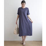 ブルー | 異素材配色切り替えワンピース | ikka 