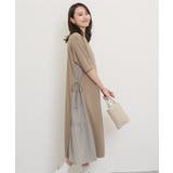 ベージュ | 【親子コーデ】異素材切り替えサイドリボンワンピース | ikka