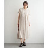 ベージュ | ウェストギャザーシャツワンピース | ikka 