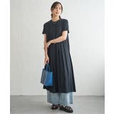 ネイビーブルー | ウェストギャザーシャツワンピース | ikka 