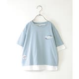 サックスブルー | 5分袖レイヤーフォトプリントTシャツ(120~160cm) | ikka