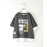 チャコール | 5分袖レイヤーフォトプリントTシャツ(120~160cm) | ikka
