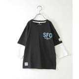 ブラック | 7分袖レイヤードロゴTシャツ（120~160cm） | ikka 