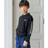 ブラック | ロープ襟ポケ付き袖ロゴトレーナー（120~160cm） | ikka 