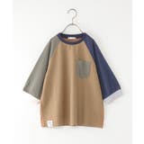 ベージュ | 7分袖ニットデニムコンビTシャツ（120~160cm） | ikka 