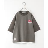 チャコール | デニムニットコンビワッペンTシャツ（120~160cm） | ikka 