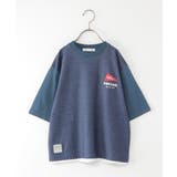 ブルー | デニムニットコンビワッペンTシャツ（120~160cm） | ikka 