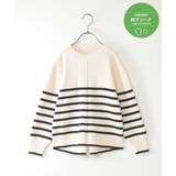 オフホワイト | 【親子コーデ】コットンMIXボーダーニットプルオーバー（120~160cm） | ikka 