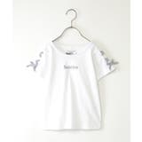 オフホワイト | 袖ギンガムレースアップTシャツ(120~160cm) | ikka