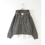 チャコール | ダンボール裾レイヤージップパーカー（120~160cm） | ikka 