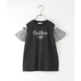 ブラック | 袖チェックロープロゴプリントTシャツ(120~160cm) | ikka