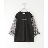 ブラック | シアギンガムチェック7分袖ロゴTシャツ（120~160cm） | ikka 