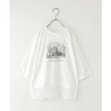 オフホワイト | 【親子コーデ】ロゴフォト裾レース7分袖Tシャツ（120~160cm） | ikka 