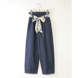 ネイビーブルー | スカーフベルト付きバレルデニムパンツ | ikka 