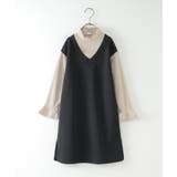 ブラック | Vネックジャンスカドッキングワンピース(120~160cm) | ikka