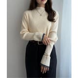 ホワイト | 袖配色レイヤーリブニット | Lbc with Life