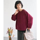 ワイン | 幾何学ジャカード袖パフプルオーバー | Lbc with Life