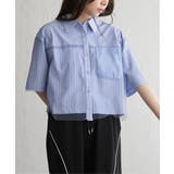 ブルー | ストライプチュールカブセSSシャツ | VENCE share style【WOMEN】