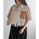 ベージュ | ストライプチュールカブセSSシャツ | VENCE share style【WOMEN】
