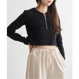 ブラック | テレコハーフジップクロップドプルオーバー | VENCE share style【WOMEN】