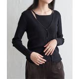 ブラック | 【2点セット】レーヨンポリネックデザインリブカーディガン | VENCE share style【WOMEN】