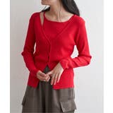 レッド | 【2点セット】レーヨンポリネックデザインリブカーディガン | VENCE share style【WOMEN】