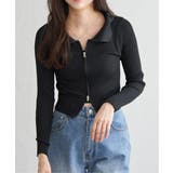 ブラック | ダブルジップショートリブニット | VENCE share style【WOMEN】