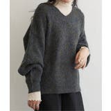 ブラック | ミックスアームウォーマー風Vネックプルオーバー | VENCE share style【WOMEN】