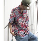 レッド | バティックプリントオープンカラーシャツ | VENCE share style【MEN】