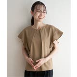 キャメル | 麻調バー付きブラウス | ikka