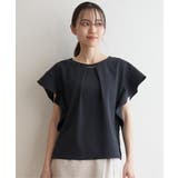 ネイビー | 麻調バー付きブラウス | ikka