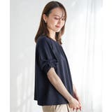 ネイビーブルー | ドライタッチ袖リボンブラウス | ikka 