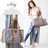 (キャンバスストライプラージボストンバッグ)ボストンバッグ レディース ボストン | curvy's | 詳細画像5