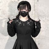 ililil地雷ちゃんのクロス刺繍キラキラリブカットソー 全1色 スカラップ襟 | ililil | 詳細画像1