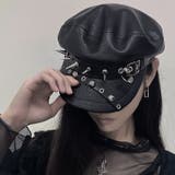 MAD MADピアスデザインハトメスタッズPUレザーキャスケット 全1色 | ililil | 詳細画像3