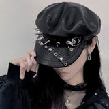 MAD MADピアスデザインハトメスタッズPUレザーキャスケット 全1色 | ililil | 詳細画像1