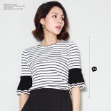 韓国ファッション ボーダーニットトップス 7分袖ホワイト | DarkAngel | 詳細画像6 