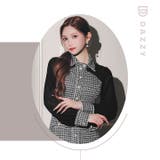 高級感あふれるパールボタンストレッチツイード×シアー袖キャバドレス | Dazzy | 詳細画像25 