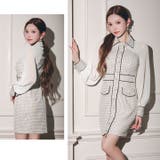 高級感あふれるパールボタンストレッチツイード×シアー袖キャバドレス | Dazzy | 詳細画像27 