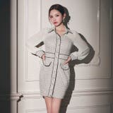 高級感あふれるパールボタンストレッチツイード×シアー袖キャバドレス | Dazzy | 詳細画像6 