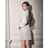 高級感あふれるパールボタンストレッチツイード×シアー袖キャバドレス | Dazzy | 詳細画像8 