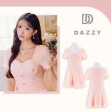  ワッフルチェックパールボタンビジュー半袖Aラインミニドレス | Dazzy | 詳細画像12 