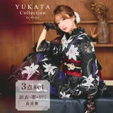 [3点SET]黒地×百合柄浴衣【YUKATA by dazzy】 | Dazzy | 詳細画像1 